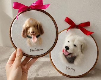 Custom Pet Portrait Needle Felted, Personalized Dog Portrait Hoop Art,3D Wool Felted Pet Gift, Memorial Dog Gift, Pet Loss Gift