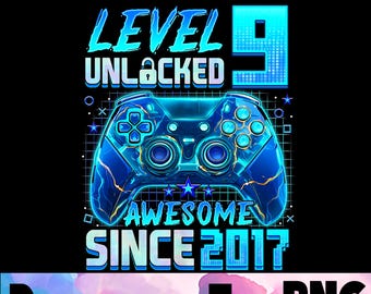 Livello 9 Unlocked Gaming PNG, 9° compleanno, dal 2017 (download digitale)