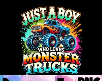 Boy Loves Monster Truck PNG, Hand Drawn Truck Design (Digital Download)