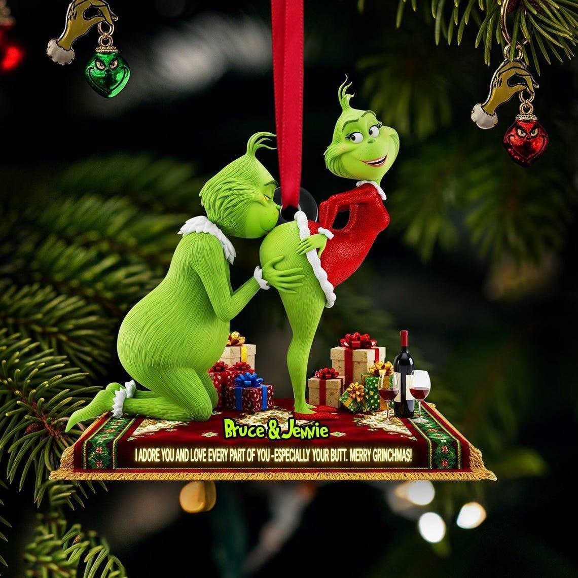 Personalisierte Grinch Weihnachtsverzierung, lustiges grünes Monsterpaar, benutzerdefinierte Feiertags-Baumdekoration, Weihnachtsverzierung, frohes Grinchmas Geschenk