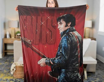 Personalized Elvis Presley Blanket, Elvis Presley Fleece Blanket, King of Rock Bedding Blanket, Memoral Elvis Cozy Throw, Rock and Roll Gift