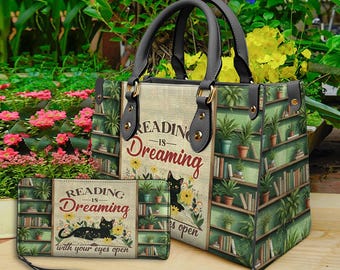 Bolso y billetera personalizados para amantes de los libros, monedero de lectura con nombre personalizado y cita, regalos de San Valentín para ratones de biblioteca, regalo literario para ella