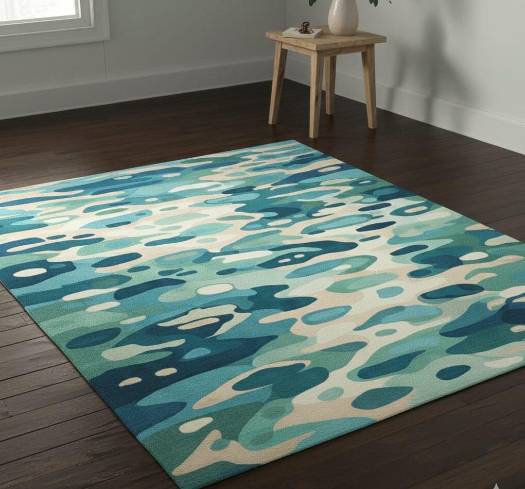Blue Neutral Rug Hand Tufted Blue Abstract Area Rug – Modern Coastal Decor - Etsy