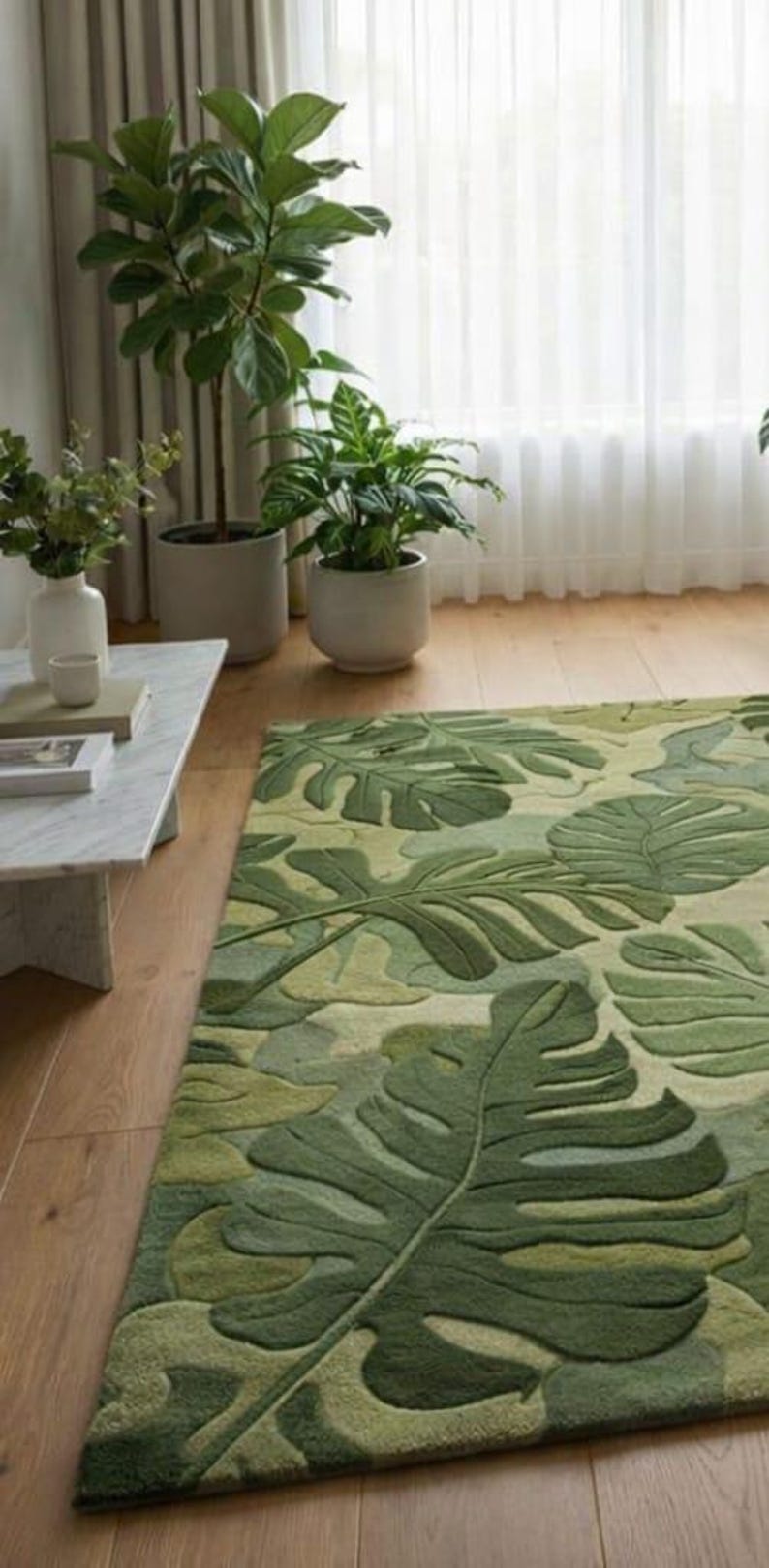 Hand Tufted Monstera Leaf Rug: Green Botanical Tropical Carpet - Etsy