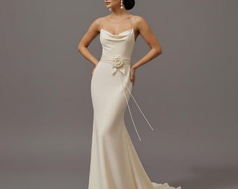 Robe de mariée en satin de soie à col bénitier – Robe de mariée sirène dos nu