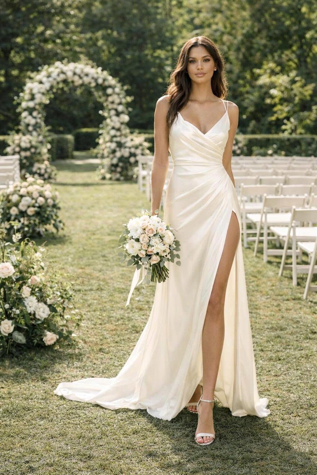 silk satin slip wedding dress Ines De Santo Robin 100% Silk Wedding Dress