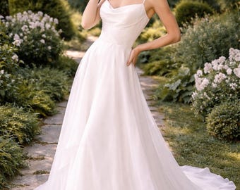 Minimalist Silk Wedding Dress, Handmade A-Line Bridal Gown