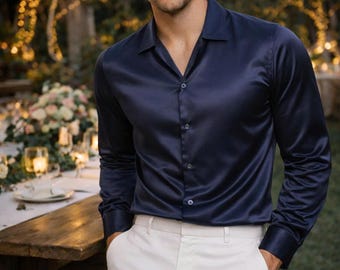 Custom Silk Dress Shirt | Men's Luxury Satin Wedding Groom Shirt