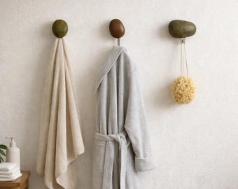 Bathroom Wall Hook, Natural Stone Towel Hook, Pebble Robe Hook, Spa Style Bathroom Hook, Minimal Bathroom Decor, Handmade Pebble Wall Hook