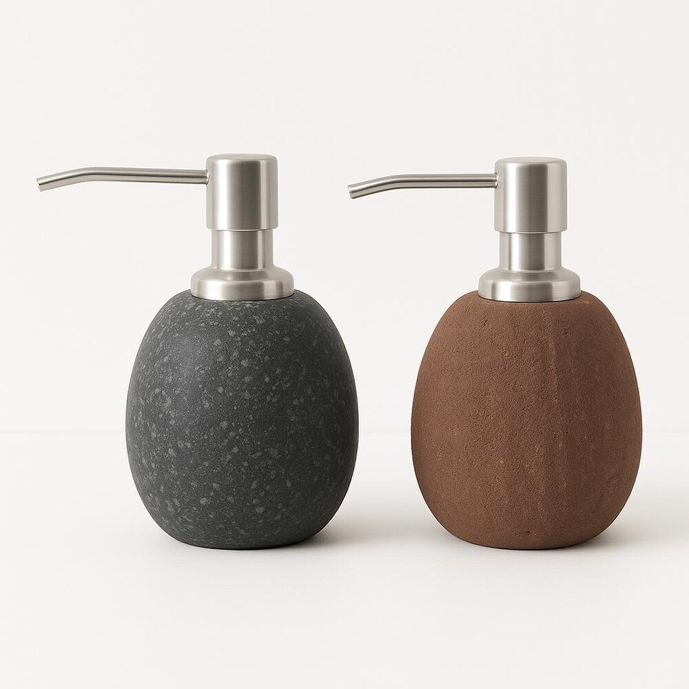 Natural River Stone Kitchen Soap Dispenser – Heavy Dish Soap Bottle, Stainless Steel Pump, Eco-Friendly No-Plastic Sink Decor