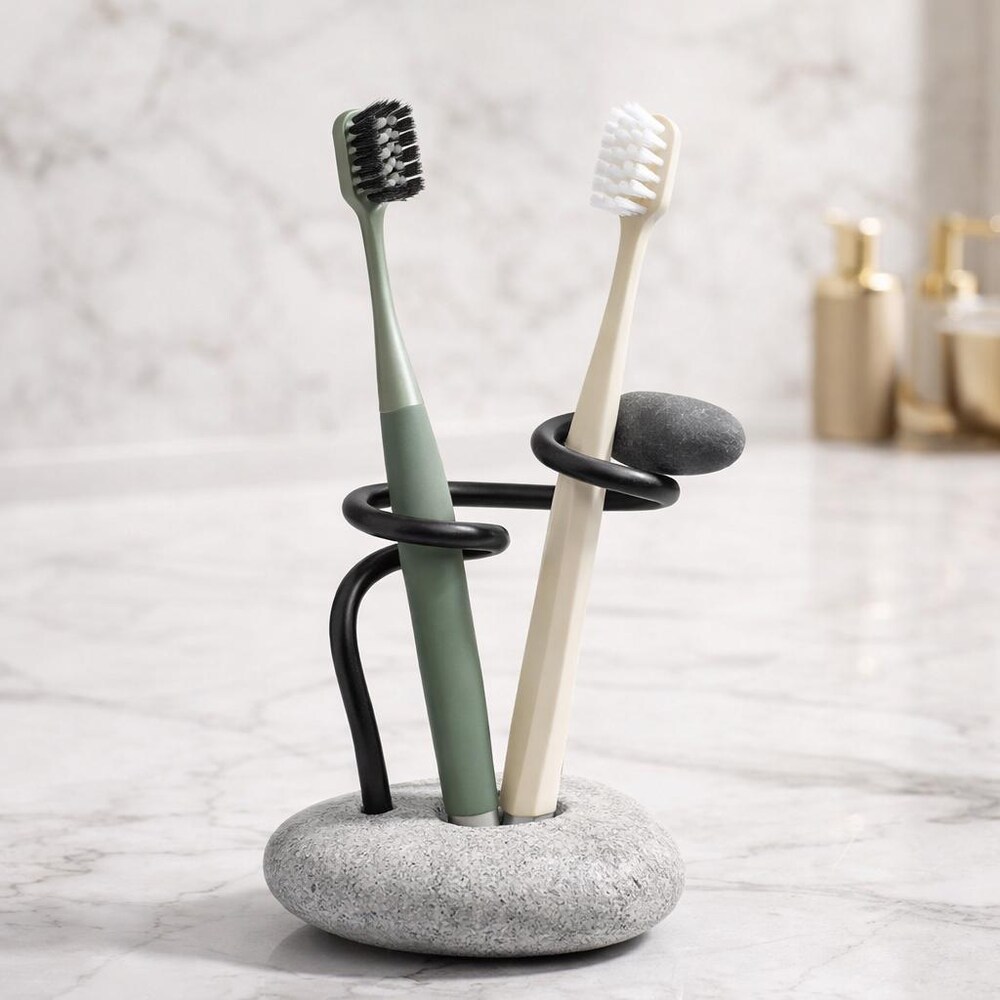 Natural Stone and Wire Manual Toothbrush Stand