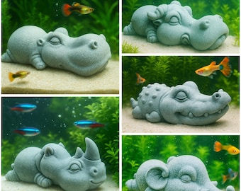 Sleeping Animal Stone Aquarium Decor – Artificial Sandstone Figurine | Cute Fish Tank Ornament & Aquascape Zen Sculpture