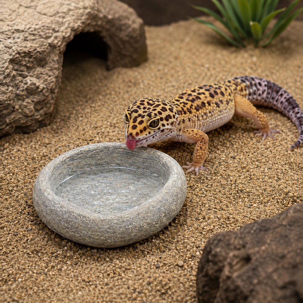 Leopard Gecko Stone Feeding Bowl – Natural Pebble Dish for Worms, Calcium and Water | Handmade Reptile Food Cup for Terrarium Decor