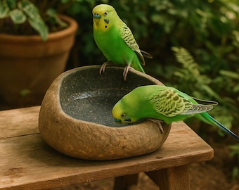 Natural Stone Parrot Bath Bowl – Handmade River Pebble Birdbath | For Parrots, Cockatiels & Garden Decor