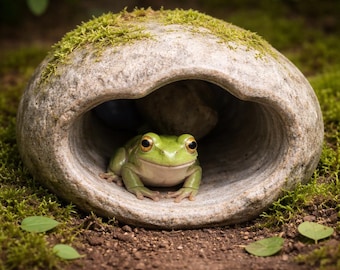 Hide Cave for Mini Frogs, Natural Stone Frog Hide, Terrarium Cave Shelter, Small Frog House, Reptile Amphibian Habitat Decor