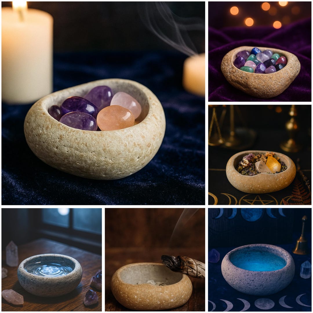 Handcrafted River Stone Ritual Bowl – Mini Moon Water, Crystal ...