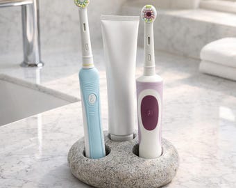 Soporte de piedra natural para cepillo de dientes eléctrico / Soporte de piedra hecho a mano para cepillo de dientes eléctrico y pasta de dientes / Decoración minimalista para baño