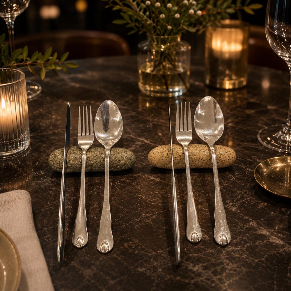 Hotel Dining Decor, Natural Stone Knife Fork Spoon Rest, Pebble Cutlery Rest, Luxury Restaurant Table Decor