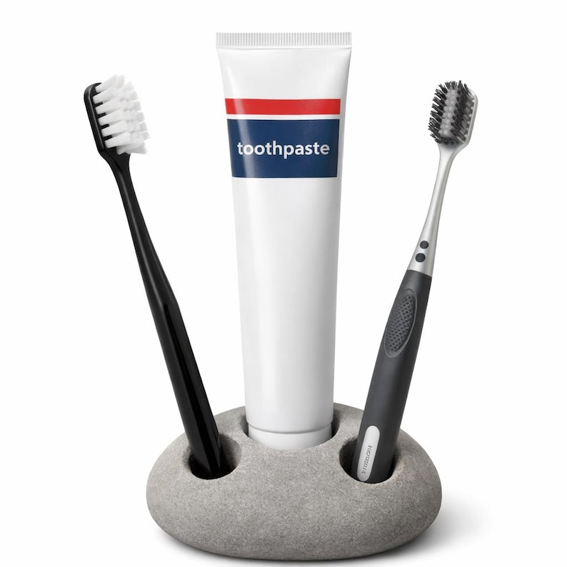 Toothpaste Stone Pebble Toothbrush & Toothpaste Holder, Natural Stone Stand for 2 ...