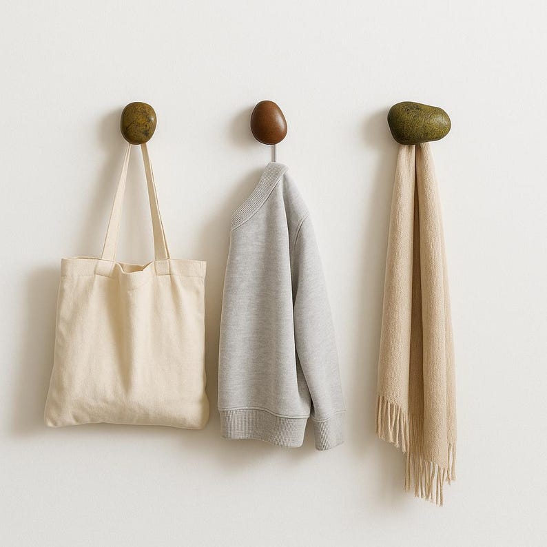 Natural Stone Wall Hook | River Rock Coat Hook | Rustic Pebble Wall ...