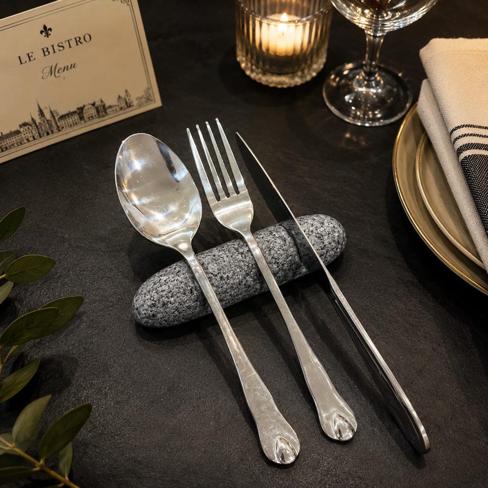 Restaurant Table Decor, Natural Pebble Knife Fork Spoon Rest, Stone Cutlery Rest, Rustic Table Setting, Hotel Dining Decor