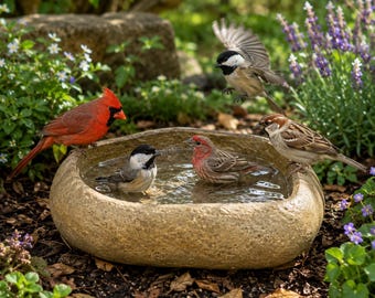 Outdoor Bird Bath | Stone Bird Bath | Garden Bird Bath | Natural River Stone Bird Bath | Backyard Bird Bath | Bird Water Bowl