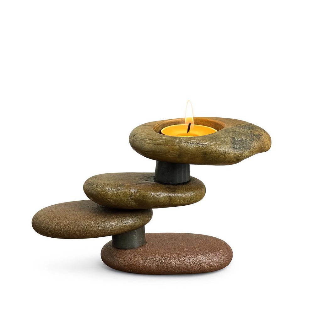 Handmade River Stone Candle Holder – Stacked Pebble Tealight Stand | Wabi Sabi Natural Stone Home Decor