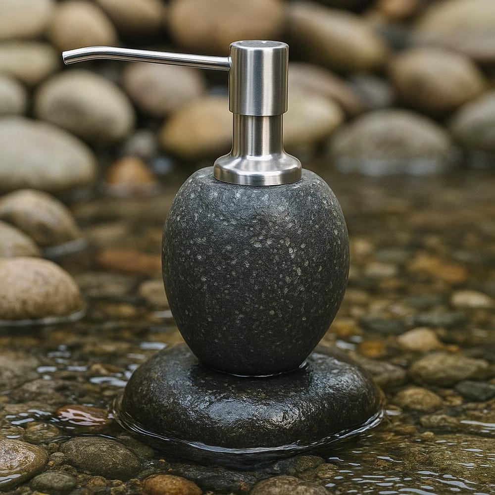 Natural River Stone Soap Dispenser for Airbnb and Eco-Stay | Zero-Plastic Stone Bottle | Rustic Bathroom - Kitchen Decor