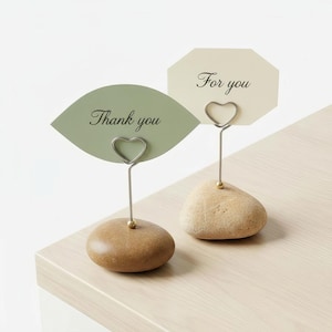 Sticky Note Holder, Stone Memo Clip, Heart Wire Note Stand, Natural Rock Desk Organizer, Table Reserved Sign, Wedding Place Card Holder