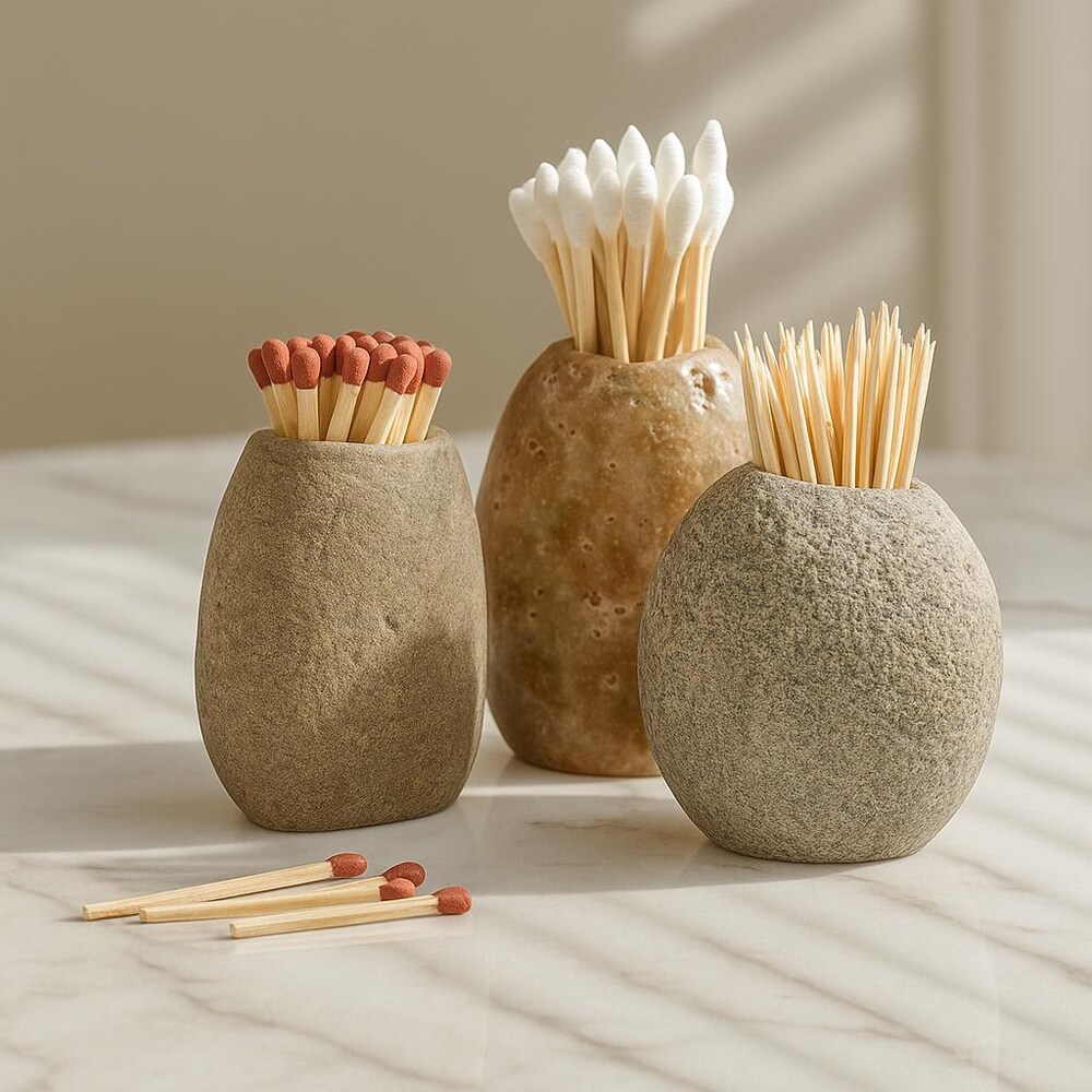 Mini River Stone Cup for Cotton Swabs and Toothpicks