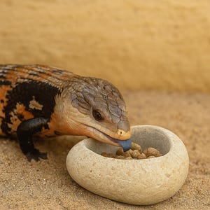 Natural Stone Blue Tongue Skink Bowl | Reptile Food Dish | Veggie Feeder | Heavy Rock Dish | Terrarium Decor