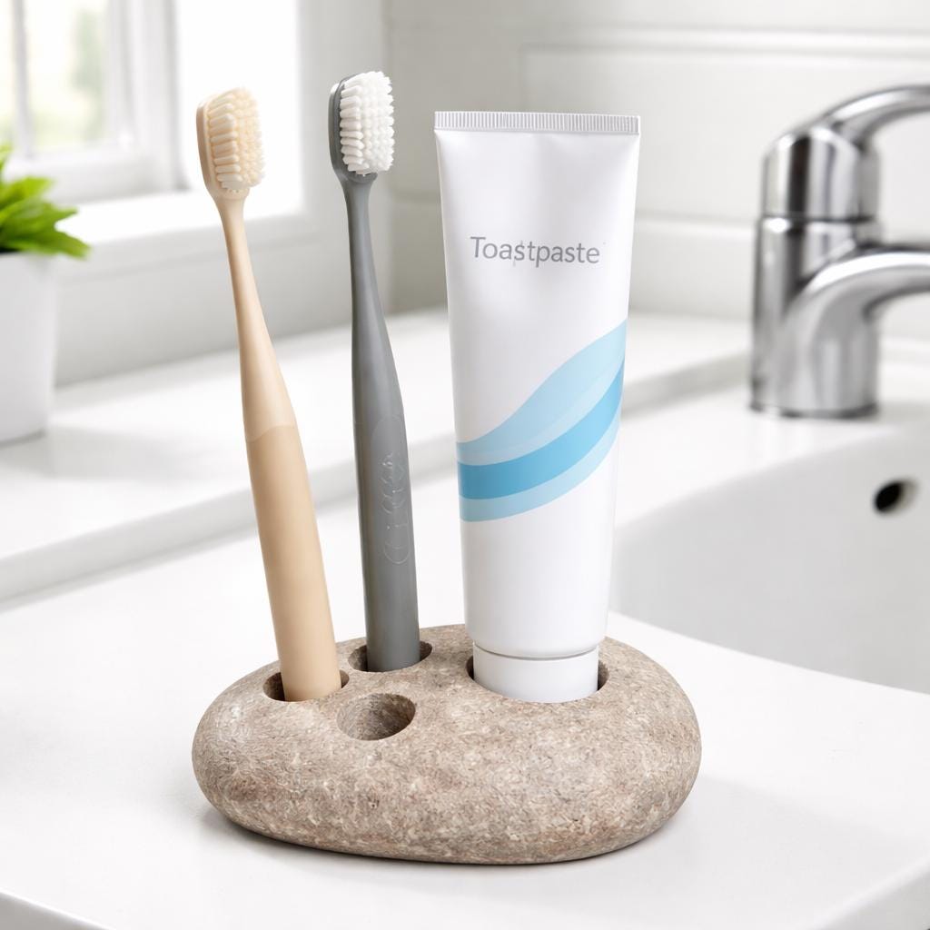 Toothpaste Stone Pebble Toothbrush & Toothpaste Holder, Natural Stone Stand for 3 ...