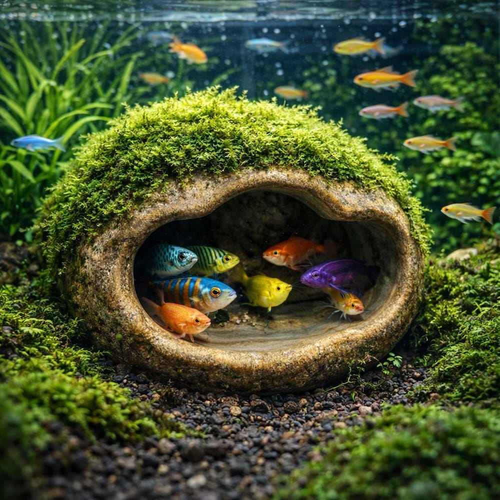 Aquarium Cave Natural Stone, Shrimp Hide Cave, Fish Tank Shelter, Aquascape Decor, Small Aquarium Cave for Shrimp Fish