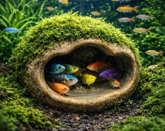 Aquarium Cave Natural Stone, Shrimp Hide Cave, Fish Tank Shelter, Aquascape Decor, Small Aquarium Cave for Shrimp Fish