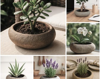 Handmade Stone Planter – Natural River Rock Pot for Succulents, Cactus & Bonsai | Rustic Wabi Sabi Garden Decor