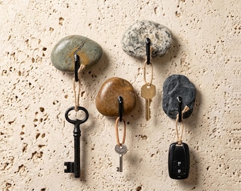 Key Holder For Wall – Natural Stone Hooks, Adhesive No-Drill Entryway Organizer