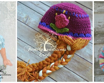 Winter Piggy Tails Hat  Spring Tulip - Crochet Pattern.
