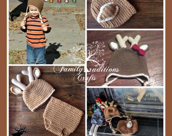 PATTERN -Deer Set-  Earflap style Hat & Diaper Cover - PDF