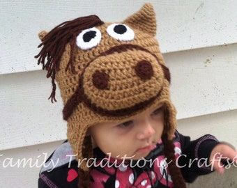 PATTERN - Horse Earflap style Hat - PDF