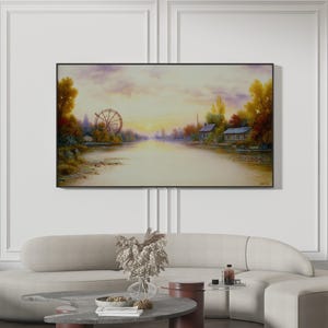 Vintage Mill Pond Painting | Dreamy Sunset Frame TV Art (Digital Download)