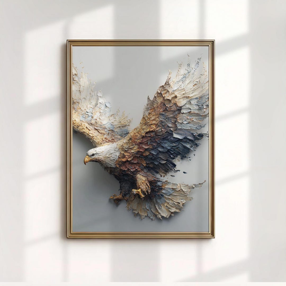 Bald Eagle Art Print, Textured Bird of Prey Painting, Flying Animal ...