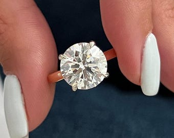 4 Carat Lab Grown Diamond Engagement Ring, 18K Yellow Gold Solitaire