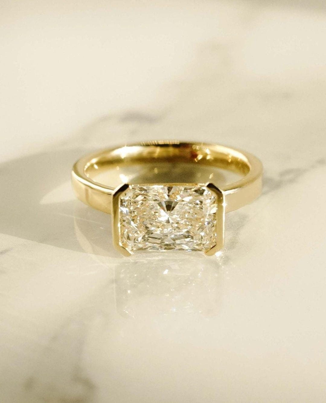 3.5 Carat Radiant Lab Diamond 18K Yellow Gold Engagement Ring - Etsy
