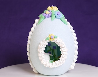 Sugar Easter Egg Blue Panoramic Scene, Personalized Easter Gift Decoration