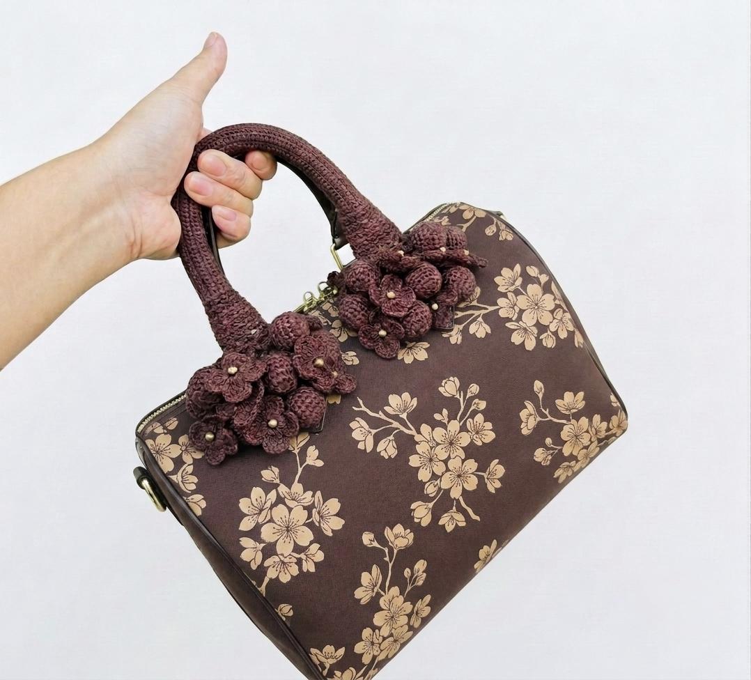 フリーカバー　　　113 ハンドメイド Handmade Crochet Handle Covers for Speedy, Alma, Keepall Bags (1