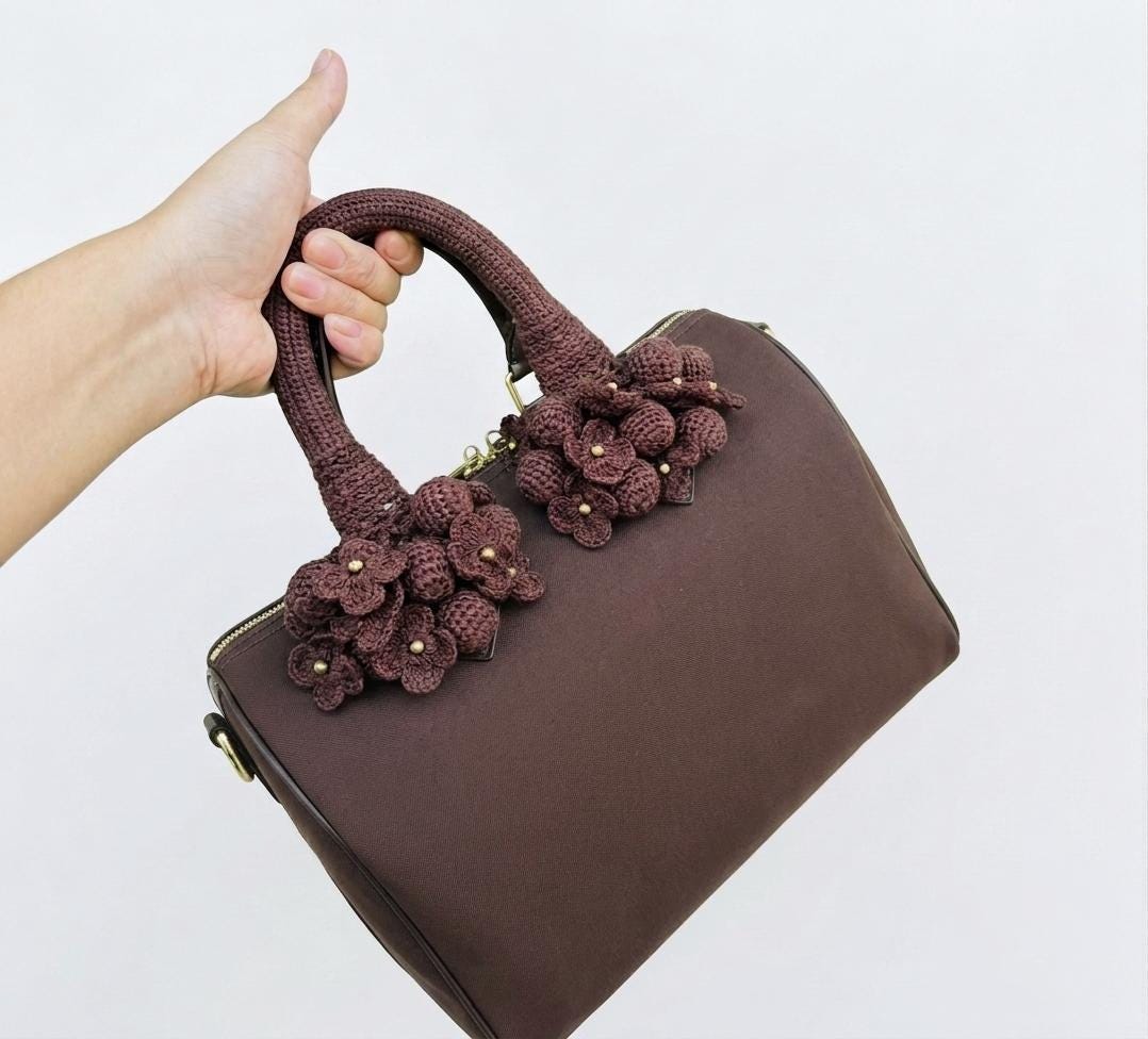 ハンドメイドカバー Handmade Crochet Handle Covers for Speedy, Alma, Keepall Bags (1