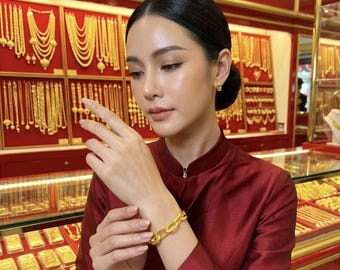 Thai Gold Plated 24k Bracelet: Yellow gold, 1,2,3,5 Baht Weight, Unisex Jewelry