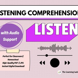 Listening Comprehension Worksheets with Audio | Pre While Post Listening Activities | PDF & JPG