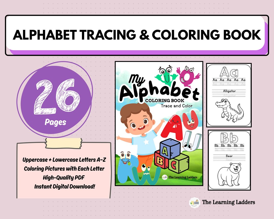 Alphabet Tracing Coloring Book | Handwriting Practice | PDF & JPG - Etsy