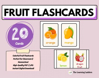 Printable Fruit Flashcards | Kids Learning Cards | Preschool, Kindergarten, ESL, Montessori Vocabulary Set